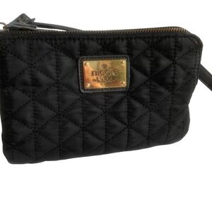 Nicole by Nicole Miller Black Quilted crossbody wallet with Gold Plaque Accent